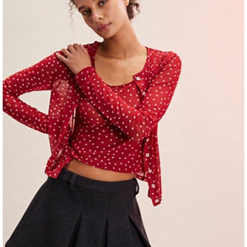 NEW Free People Twosie for One Top Set Red White Women's Large